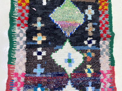 Small Moroccan 3x5 Rug, Vintage Diamond Decor Area Rug.