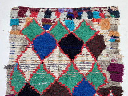 Diamond Moroccan Rug, Vintage Wool Boho 5x7 Rug.