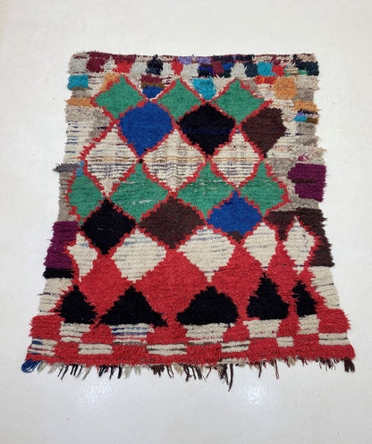 Diamond Moroccan Rug, Vintage Wool Boho 5x7 Rug.