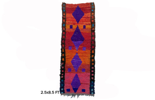 Vintage Moroccan Rug Runner, 3x9 Colorful Diamond Runner Rug.