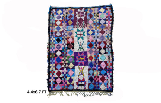 4x7 Diamond Moroccan Rug, Vintage Boucherouite Area Rug.
