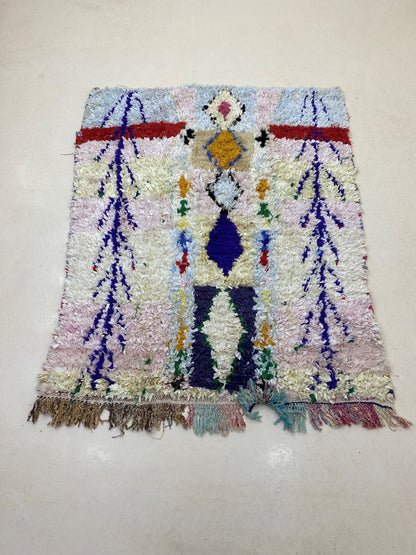 5x5 Moroccan Boucherouite Vintage Area Rug, Diamond Home Decor.