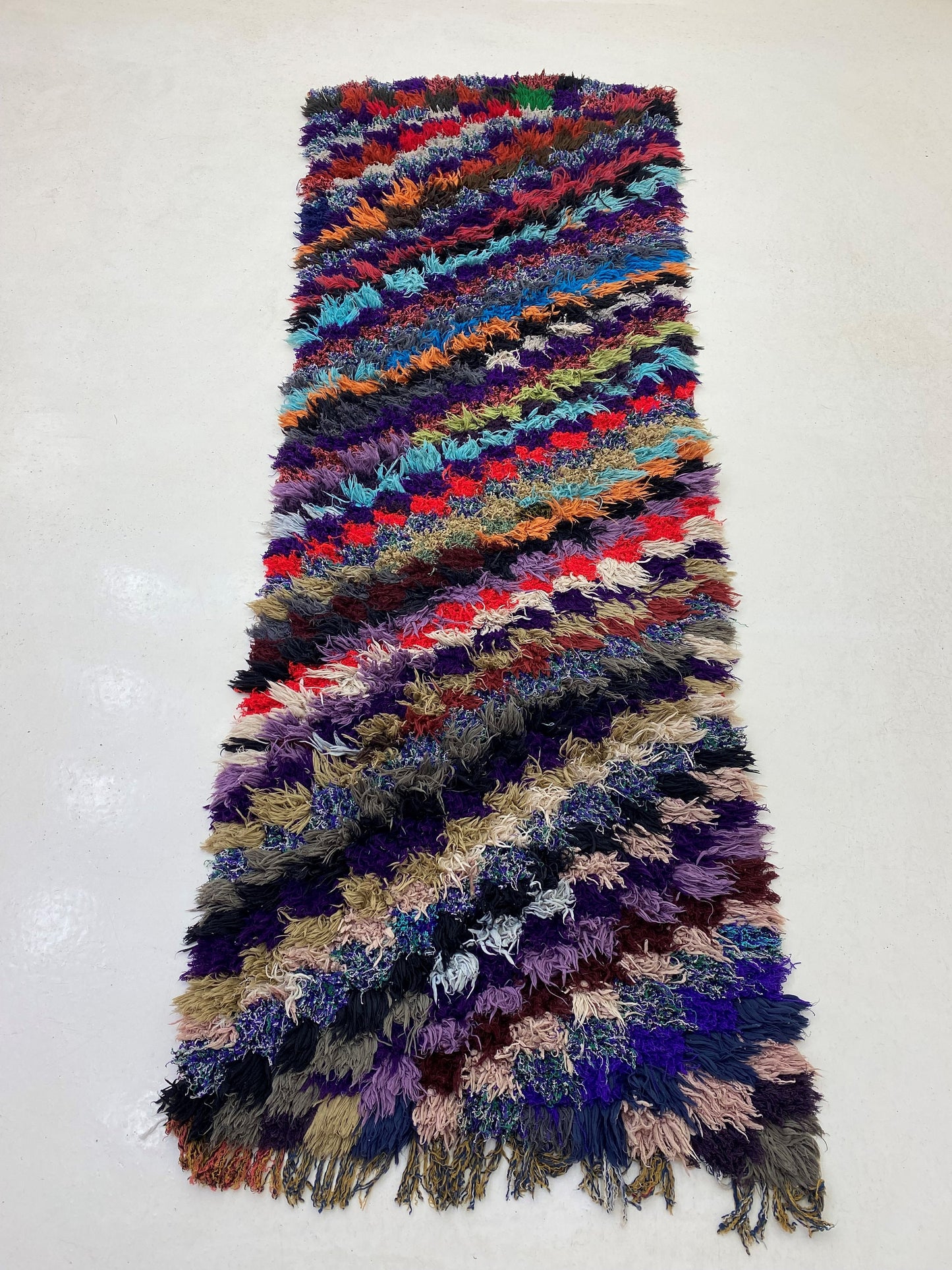 3x9 Checkered Moroccan Runner, Long Vintage Colorful Runner.