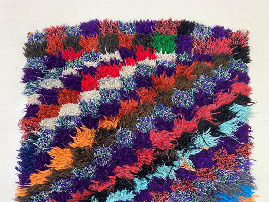 Tapis de couloir marocain à carreaux 3x9, long tapis de couloir vintage coloré.