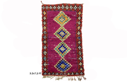 Long Moroccan 3x7 Rug, Colorful Vintage Wool Rug.