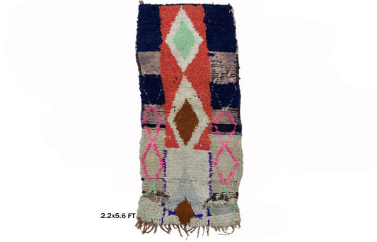 Moroccan Runner Rug, Vintage Colorful Diamond 2x6 Runner.