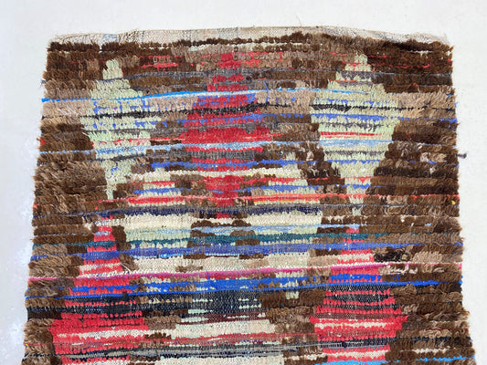 Moroccan Handwoven Wool 3x6 Rug, Multicolored Diamond Bohemian Rug.