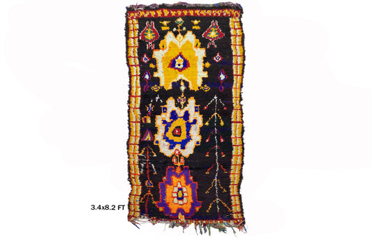 Abstract Moroccan Runner, Long Vintage 8x3 Runner Rug.