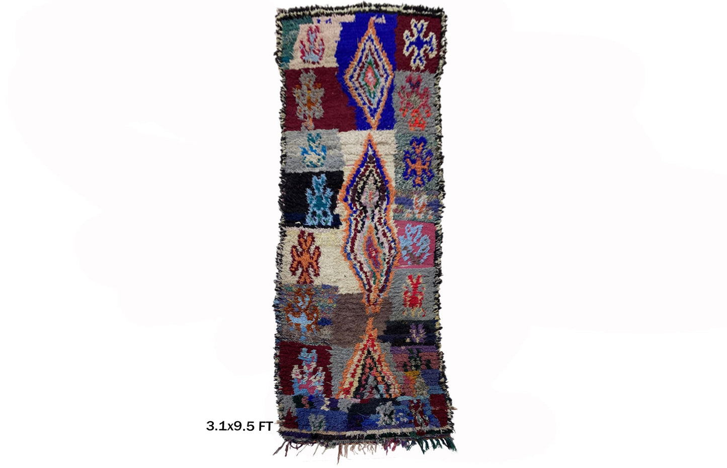 Moroccan 3x9.5 Runner, Vintage Colorful Berber Runner.