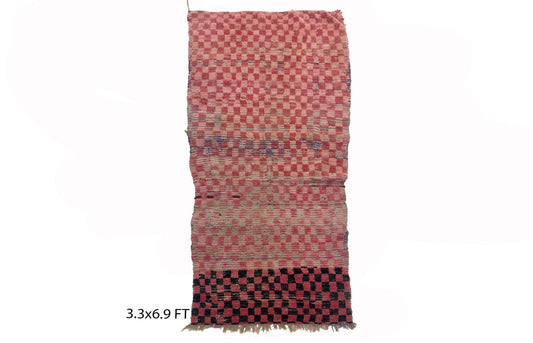 Unique Home Decor 7x3 Runner Rug, Vintage Pink Checkered Moroccan Runner Rug.