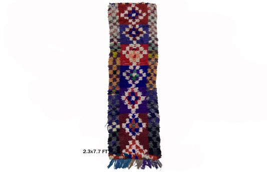 Colorful Diamond 2x8 runner, Narrow Moroccan Runner Rug, Checkered Vintage rug.