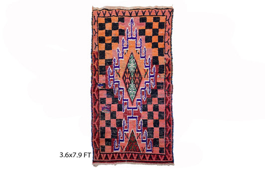 Vintage Moroccan Diamond 4x8 Rug, Handwoven Wool Unique Rug.
