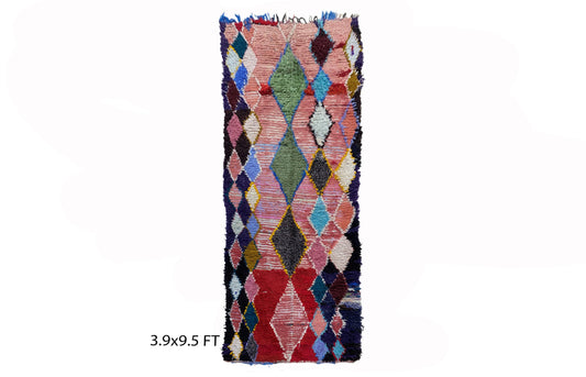 Morocco vintage old 4x9.5 rugs, large colorful diamond area Rug.