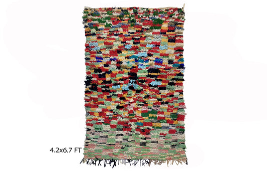 Vintage Moroccan Boucherouite 4x7 Rug, Checkered Home Decor Rug.