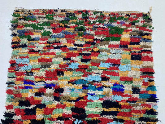 Vintage Moroccan Boucherouite 4x7 Rug, Checkered Home Decor Rug.