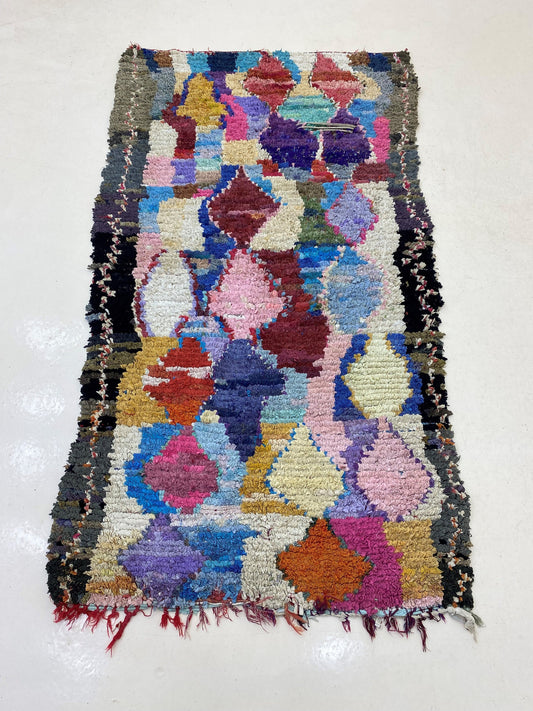 4x8 Boucherouite Vintage Moroccan Area Rug, Diamond Home Decor.