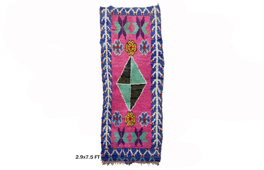 Colorful Moroccan 3x7.5 Runner rug, Vintage Berber Rug Runner.