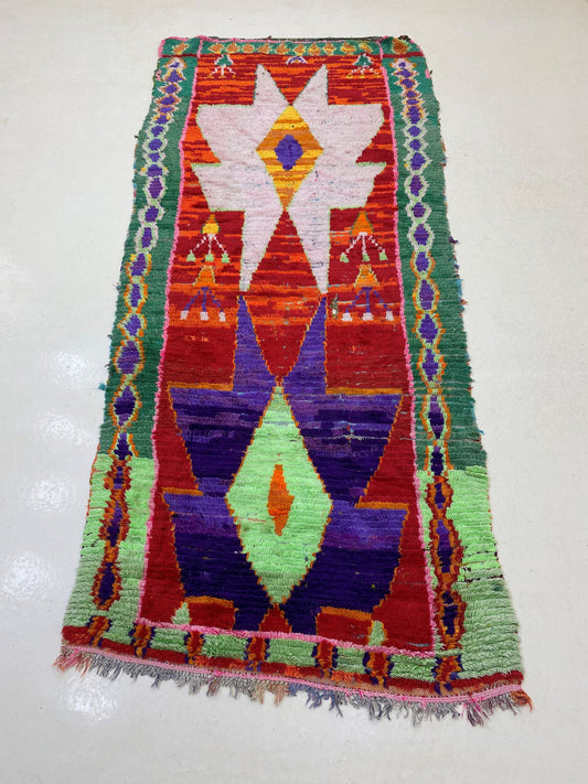 Large Moroccan Runner, 4x9 Geometric Vintage Berber Rug Runner.