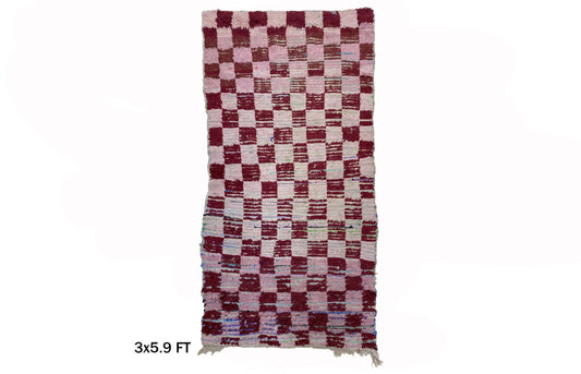 6x3 Checkered Moroccan Runner Rug, Vintage Berber Decor Rug.