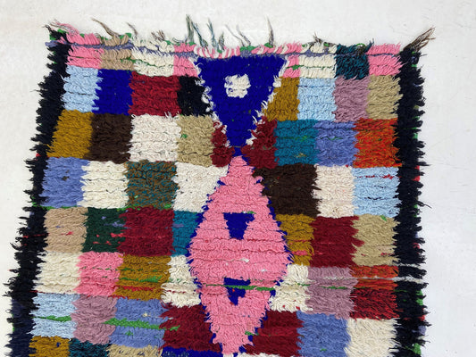 Colorful Moroccan diamond 3x7 runner rug.