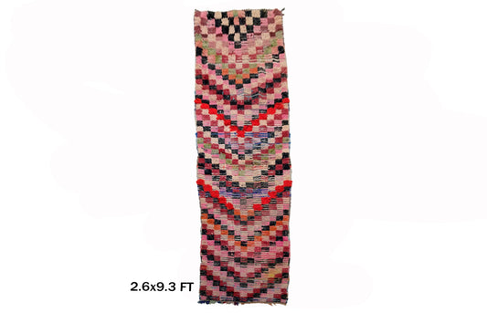 Checkered Moroccan colorful runner rug 3x9.