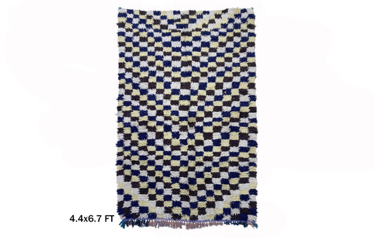 4x7 Moroccan Checkered Area Rug, Berber Unique Design.
