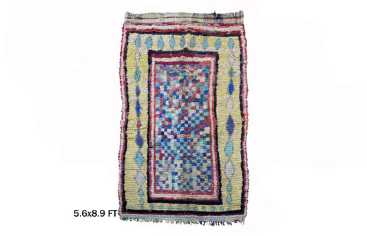 6x9 Moroccan Boucherouite Area Rug, Colorful Vintage Rug.