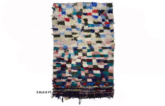 Berber 4x6 Moroccan Rug, Vintage Checkered Area Rug.