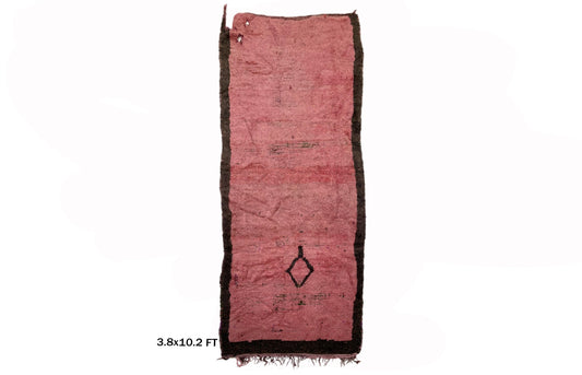 Narrow Moroccan 4x10 Runner Rug, Vintage Rose Rug Runner.
