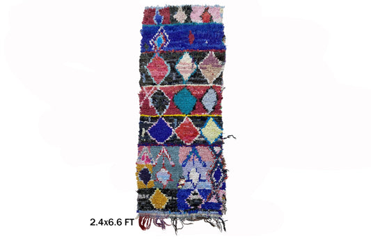 Tapis de couloir marocain Boucherouite 2x7, décoration vintage pour votre maison.