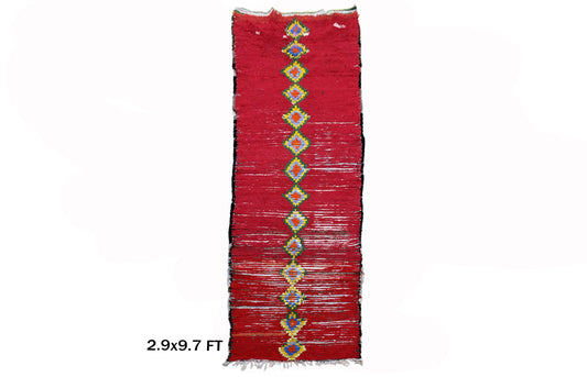 Long Moroccan Diamond red 3x10 runner rug.