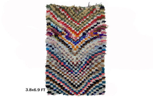 4x7 Moroccan colorful Checkered area rug.