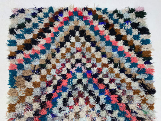 4x7 Moroccan colorful Checkered area rug.