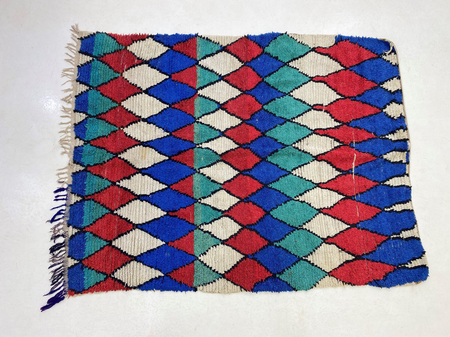 5x7 Colorful Diamond Moroccan Area Rug, Vintage Berber Style.