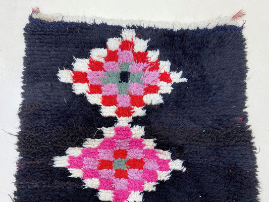 Vintage Diamond Runner, Unique Colorful Berber 3x8 Rug Runner.