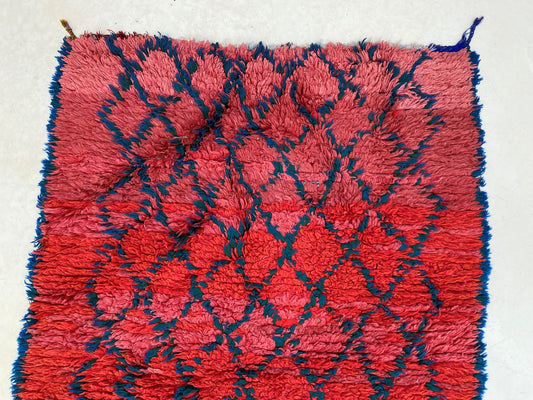 Moroccan black and red grid 3x9 Runner Rug.