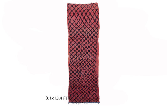 Extra Long vintage red diamond runner rug.