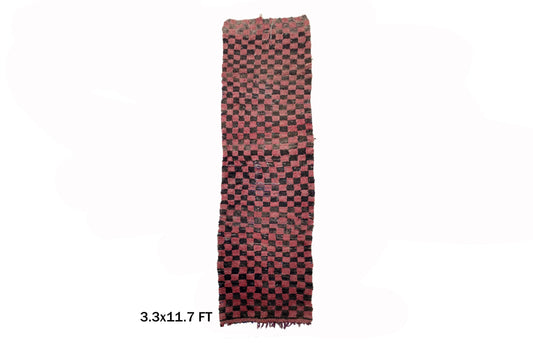 Vintage Moroccan Checkered Runner Rug 3x12.