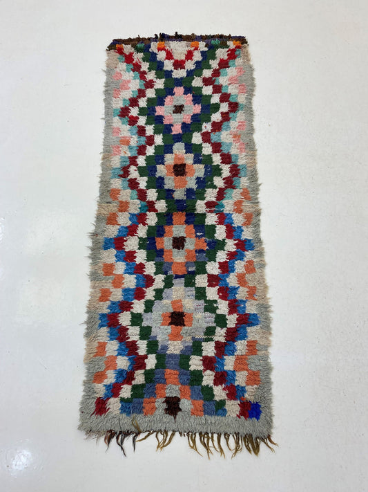 Colorful Vintage Moroccan Runner Rug, 2x6 Geometric Unique Home Decor, Authentic Berber Art.