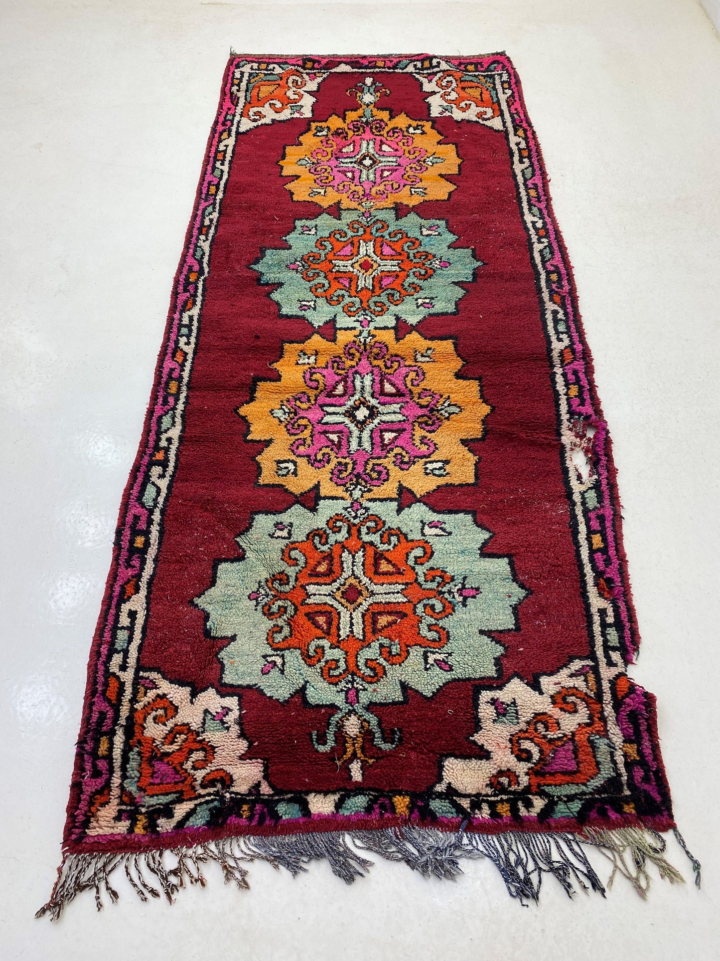 4x9 Luxurious Berber Moroccan Runner Rug, Wool Vintage Home Decor.