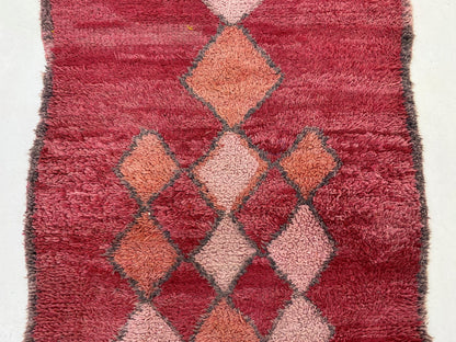 Rustic Red Moroccan Runner Rug, 4x9 Wool Rug with Diamond Design, Bohemian Home Decor.