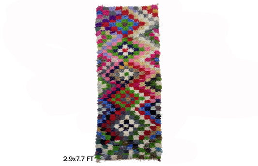 Moroccan Rug Runner, 3x8 Colorful Vintage Runner, Berber Boho Rug.