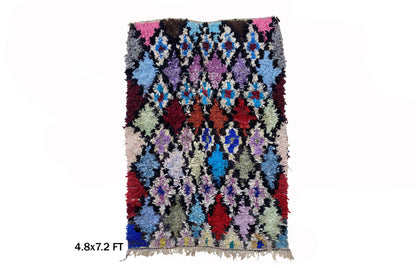 5x7 Vibrant Moroccan Old Rug, Vintage Area Rug.