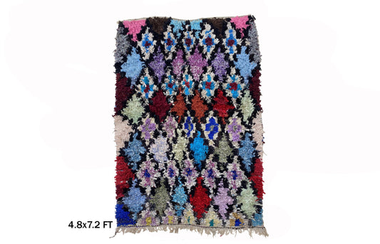 5x7 Vibrant Moroccan Old Rug, Vintage Area Rug.