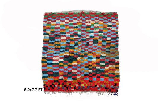 6x8 Checkered Large Vintage Moroccan Area Rug, Unique Home Decor.