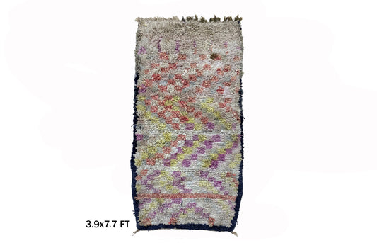 Boucherouite Vintage Moroccan Rug 4x8, Pastel Unique rug.
