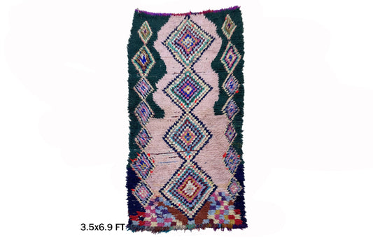 Vintage Moroccan Rug  3x7, Colorful Geometric Wool Runner, Vibrant Home Decor.
