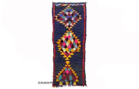 Vibrant Moroccan Runner, Vintage Wool 3x11 Runner, Narrow Colorful Runner.