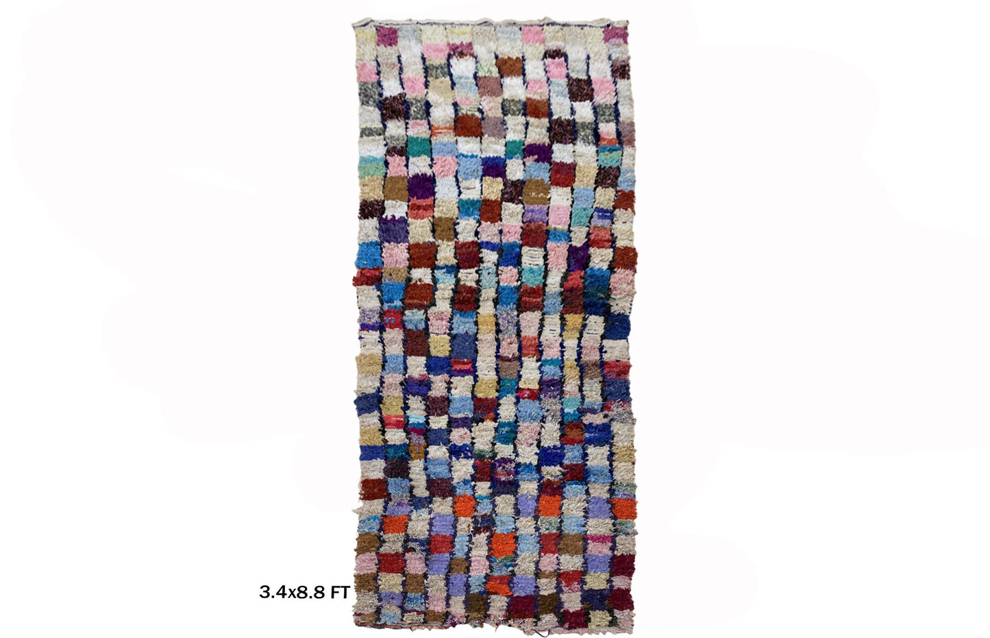 Vintage Checkered Rug Runner, 3x9 colorful Moroccan Runner Rug.