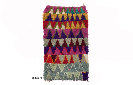 Small Colorful Moroccan rug, Geometric Vintage 3x5 Area Rug.